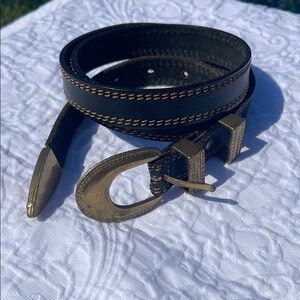A Doppia Vita  Black and Brown Women's Belt with antiqued Brass Buckle size 95cm